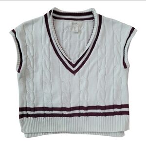 Jessica Simpson White Burgundy V Neck Sweater Vest